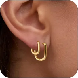 3Pairs Gold Hoop Earrings for Women, 14K Gold Plated Hoop Earrings Set Hypoallergenic Lightweight Hoops Stud Earrings Stack