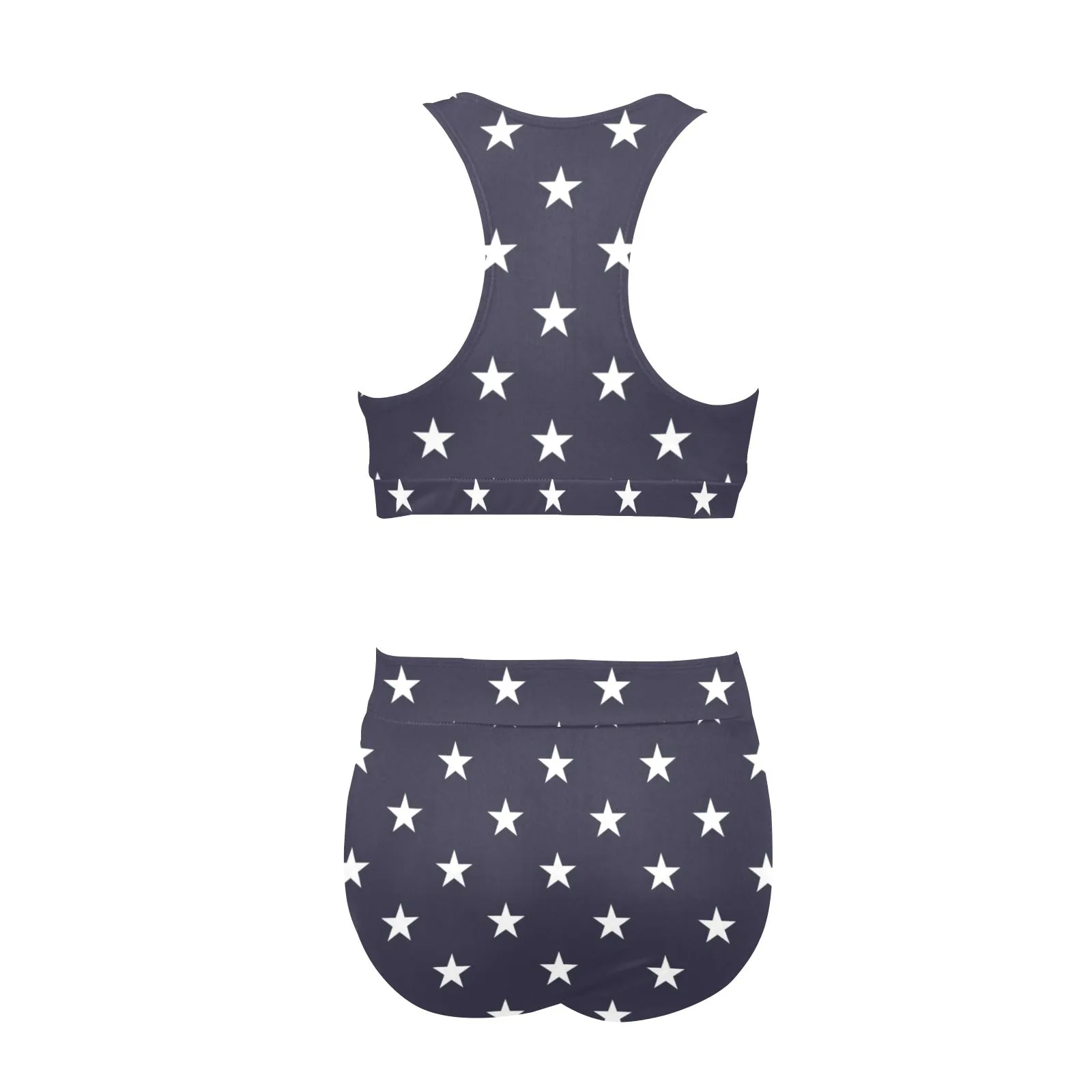 American Stars Sports Bikini Set, Navy USA Blue Patriotic High Waisted Cheeky Bottom Crop Halter Top Swimsuits Women Padded Swimwear