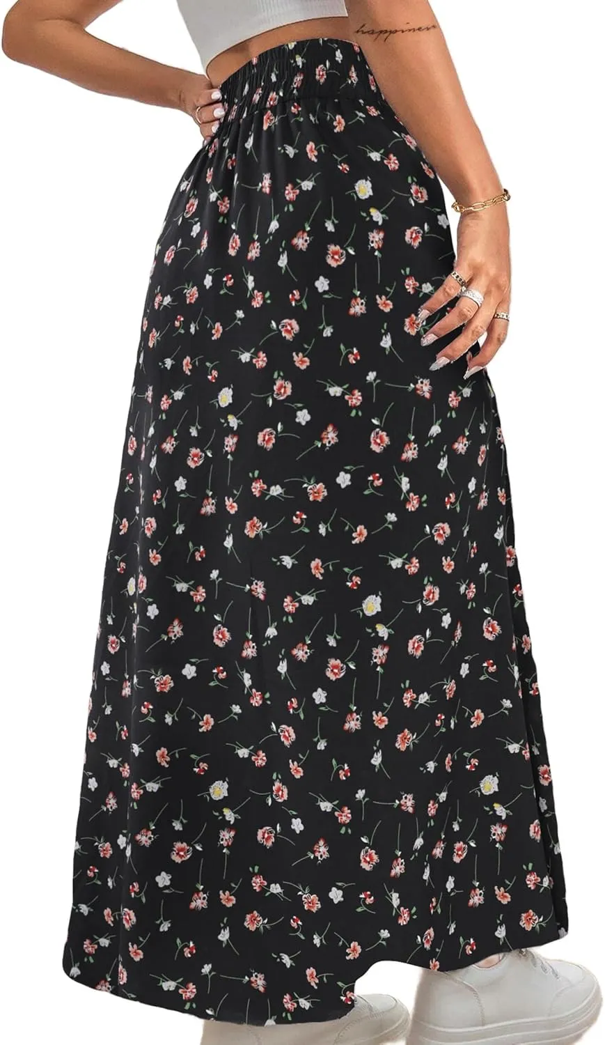 Avanova Women Boho Floral Slit Maxi Skirt Split Thigh High Waisted Long Sexy Skirt