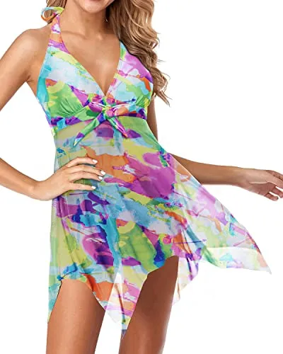 Backless Asymmetrical Handkerchief Swimdress For Women-Color Tie Dye