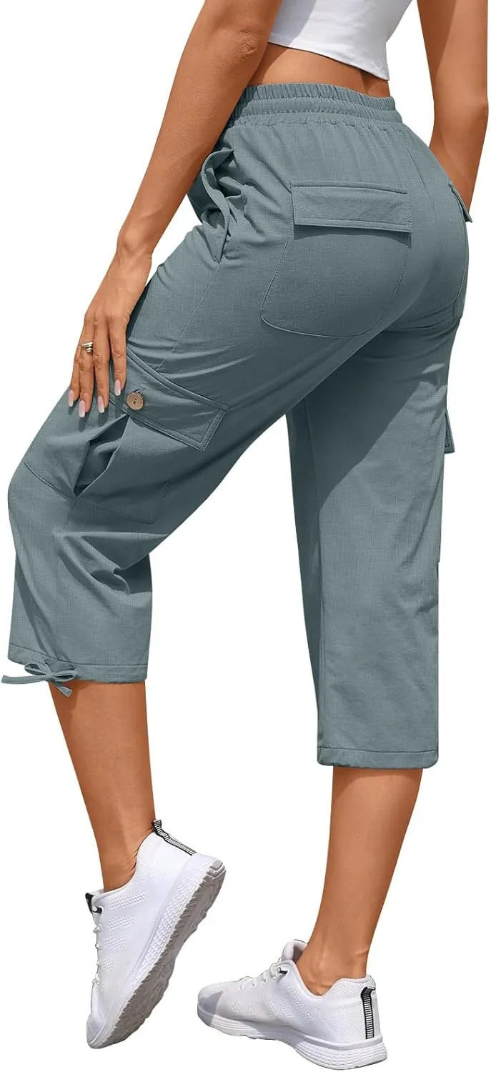 Bestbee Cargo Capris Hiking Pants for Women, Lightweight Quick Dry Outdoor Athletic Travel Casual Trousers with 6 Pockets