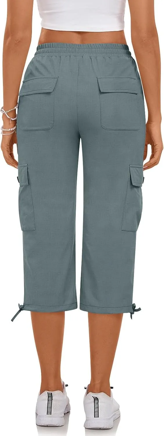 Bestbee Cargo Capris Hiking Pants for Women, Lightweight Quick Dry Outdoor Athletic Travel Casual Trousers with 6 Pockets