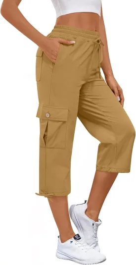 Bestbee Cargo Capris Hiking Pants for Women, Lightweight Quick Dry Outdoor Athletic Travel Casual Trousers with 6 Pockets