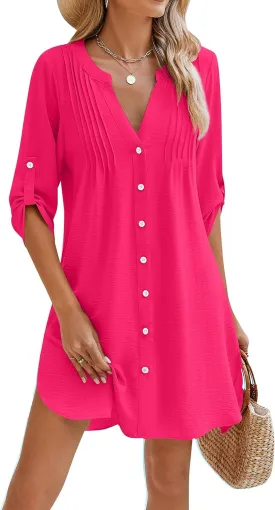 BMJL Women Beach Cover Ups V Neck Button Down Swimsuit Coverup Swimwear Bathing Suit Cover Up 2025