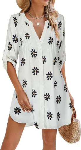 BMJL Women Beach Cover Ups V Neck Button Down Swimsuit Coverup Swimwear Bathing Suit Cover Up 2025