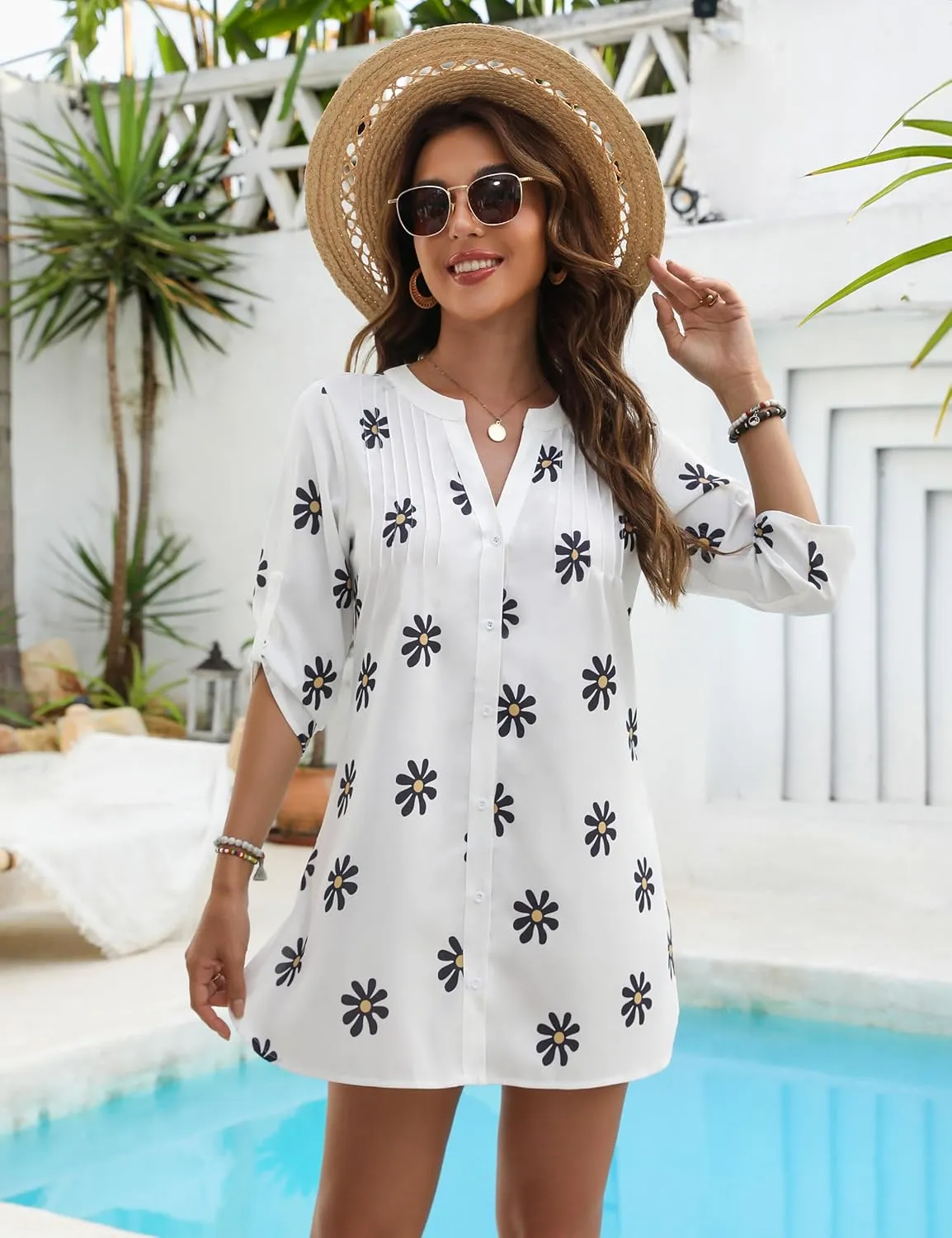 BMJL Women Beach Cover Ups V Neck Button Down Swimsuit Coverup Swimwear Bathing Suit Cover Up 2025