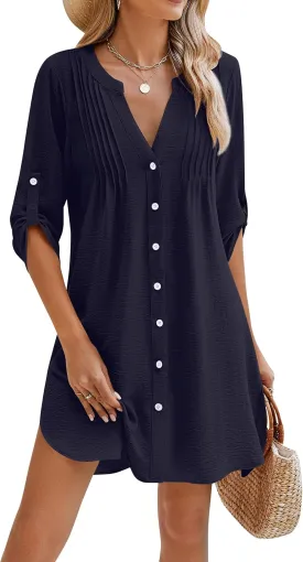 BMJL Women Beach Cover Ups V Neck Button Down Swimsuit Coverup Swimwear Bathing Suit Cover Up 2025