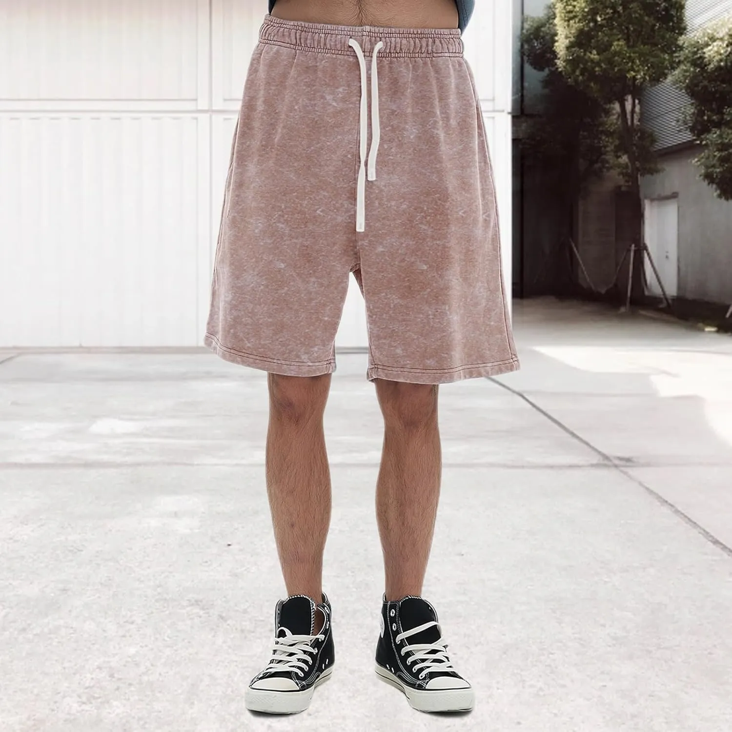 Bobeutou Mens Athletic Vintage Cotton Shorts Drawstring Summer Beach Elastic Waist Streetwear Baggy Gym Shorts with Pockets