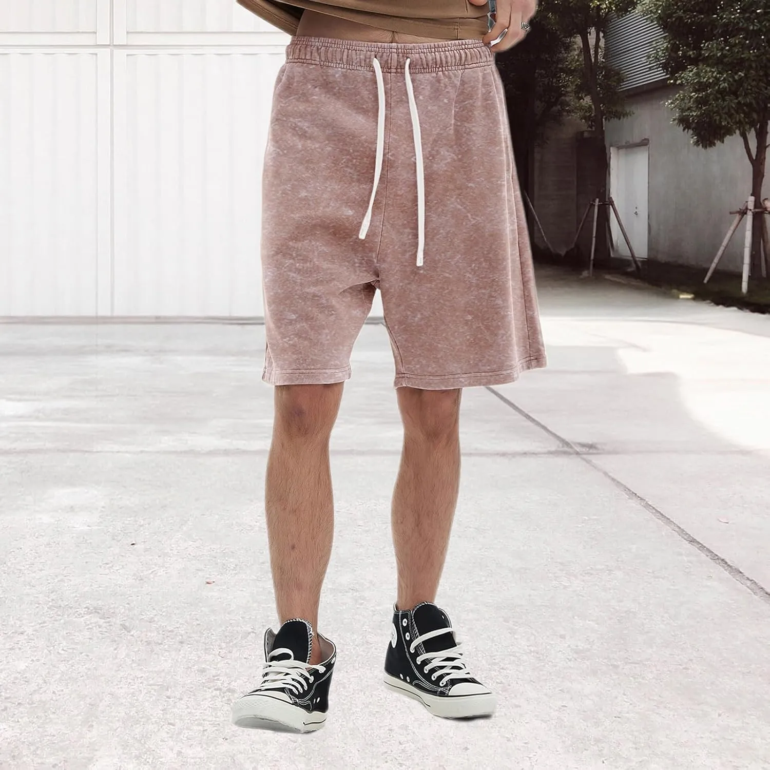 Bobeutou Mens Athletic Vintage Cotton Shorts Drawstring Summer Beach Elastic Waist Streetwear Baggy Gym Shorts with Pockets
