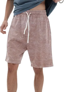 Bobeutou Mens Athletic Vintage Cotton Shorts Drawstring Summer Beach Elastic Waist Streetwear Baggy Gym Shorts with Pockets