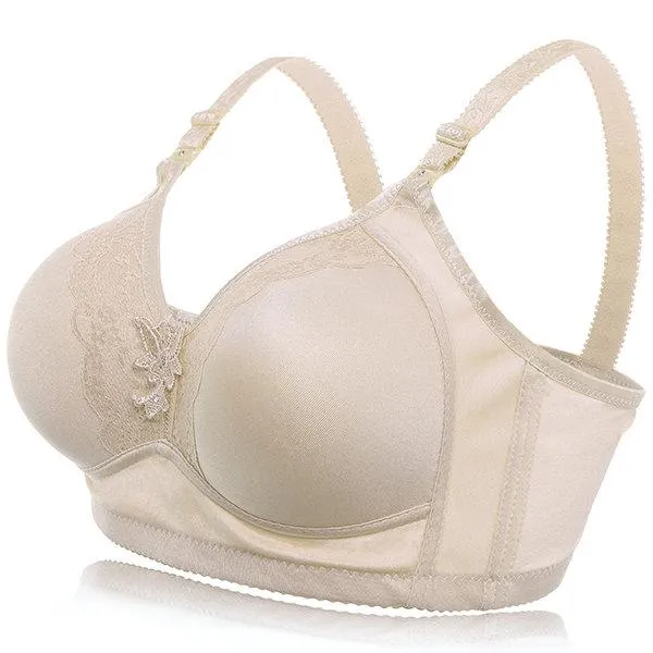 Comfortable Gather Embroidery Solid Color Breathable Bra
