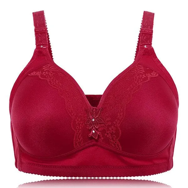 Comfortable Gather Embroidery Solid Color Breathable Bra