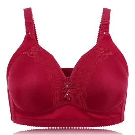 Comfortable Gather Embroidery Solid Color Breathable Bra