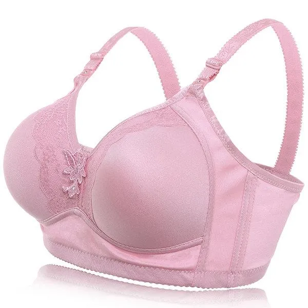 Comfortable Gather Embroidery Solid Color Breathable Bra