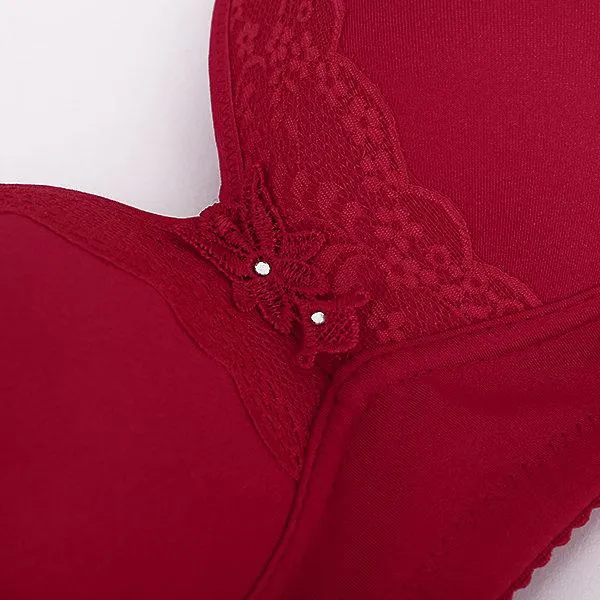 Comfortable Gather Embroidery Solid Color Breathable Bra
