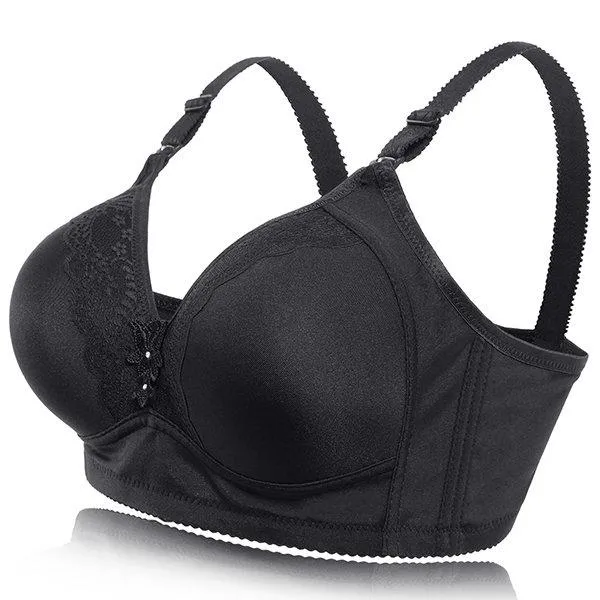 Comfortable Gather Embroidery Solid Color Breathable Bra