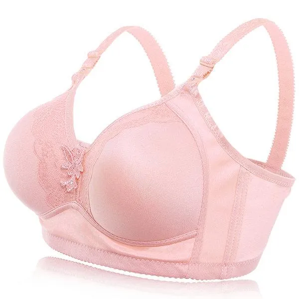 Comfortable Gather Embroidery Solid Color Breathable Bra