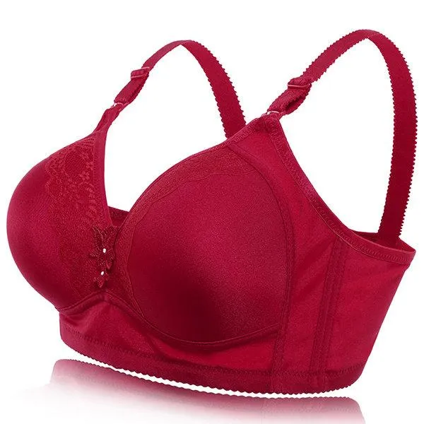 Comfortable Gather Embroidery Solid Color Breathable Bra