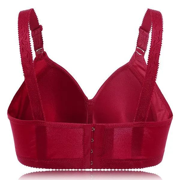 Comfortable Gather Embroidery Solid Color Breathable Bra