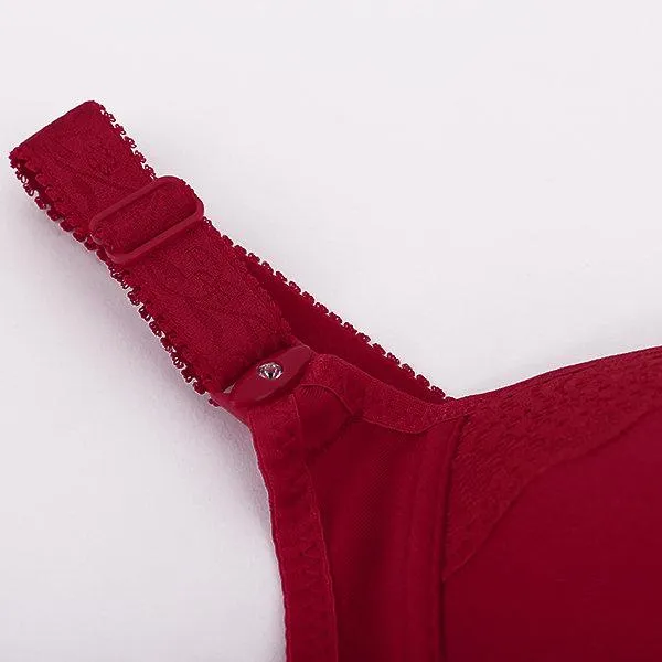Comfortable Gather Embroidery Solid Color Breathable Bra
