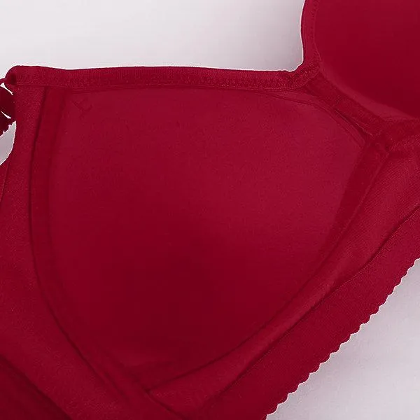 Comfortable Gather Embroidery Solid Color Breathable Bra