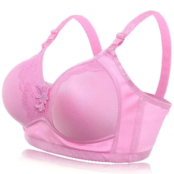Comfortable Gather Embroidery Solid Color Breathable Bra