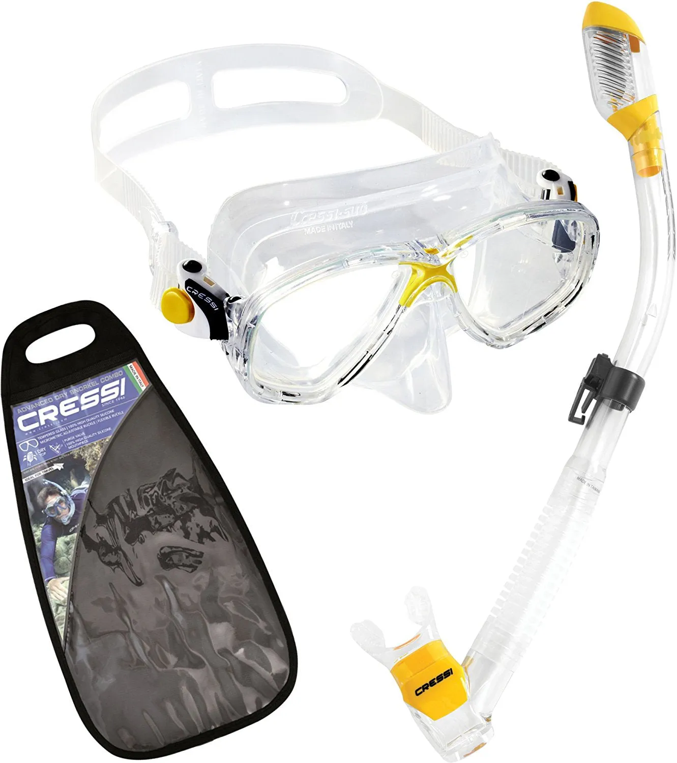 Cressi Adult Snorkeling Kit - Mask & Dry-Snorkel - Soft Silicone, Perfect Seal, Top Dry Valve - Marea & Supernova Dry: Designed in Italy