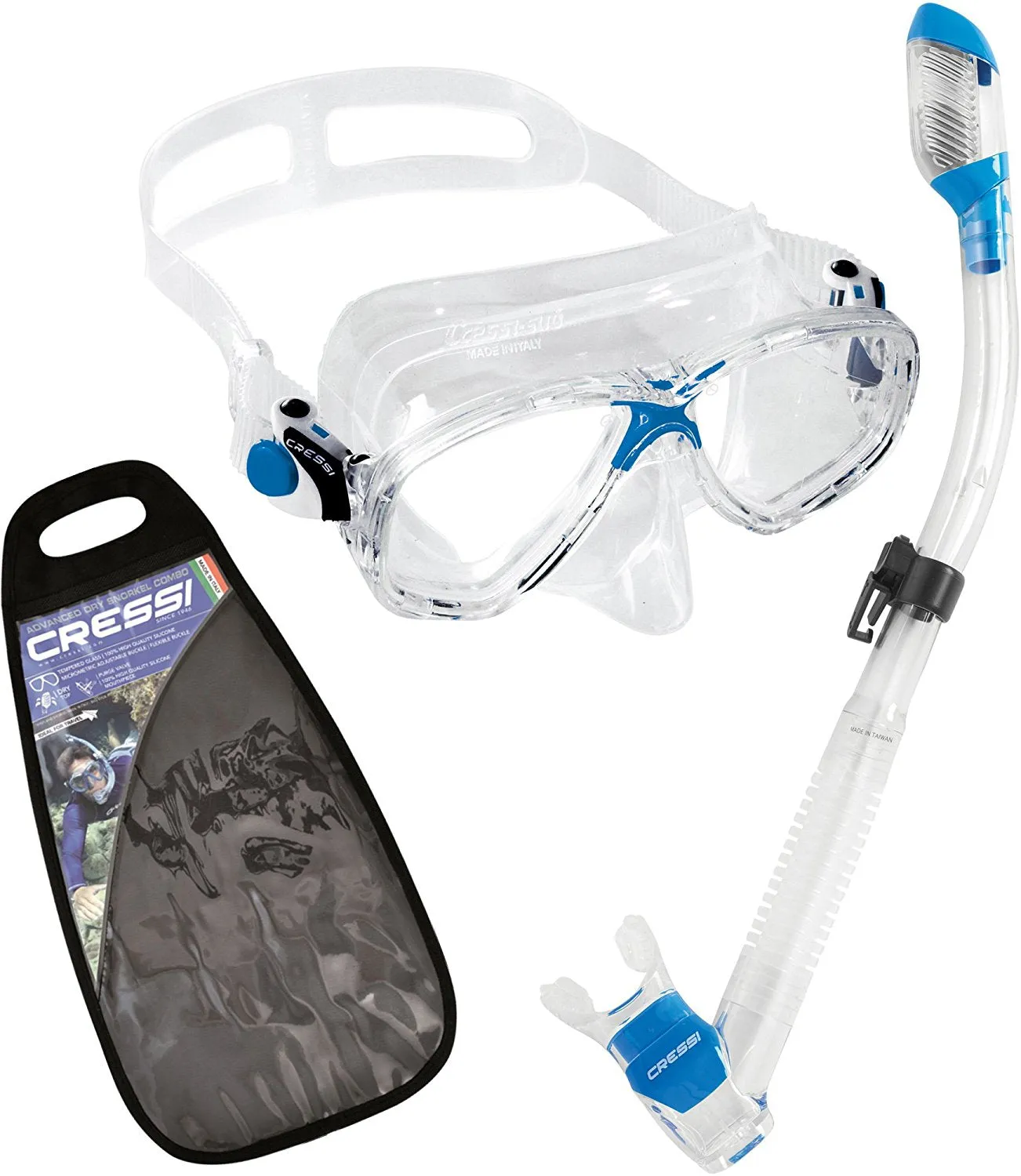 Cressi Adult Snorkeling Kit - Mask & Dry-Snorkel - Soft Silicone, Perfect Seal, Top Dry Valve - Marea & Supernova Dry: Designed in Italy