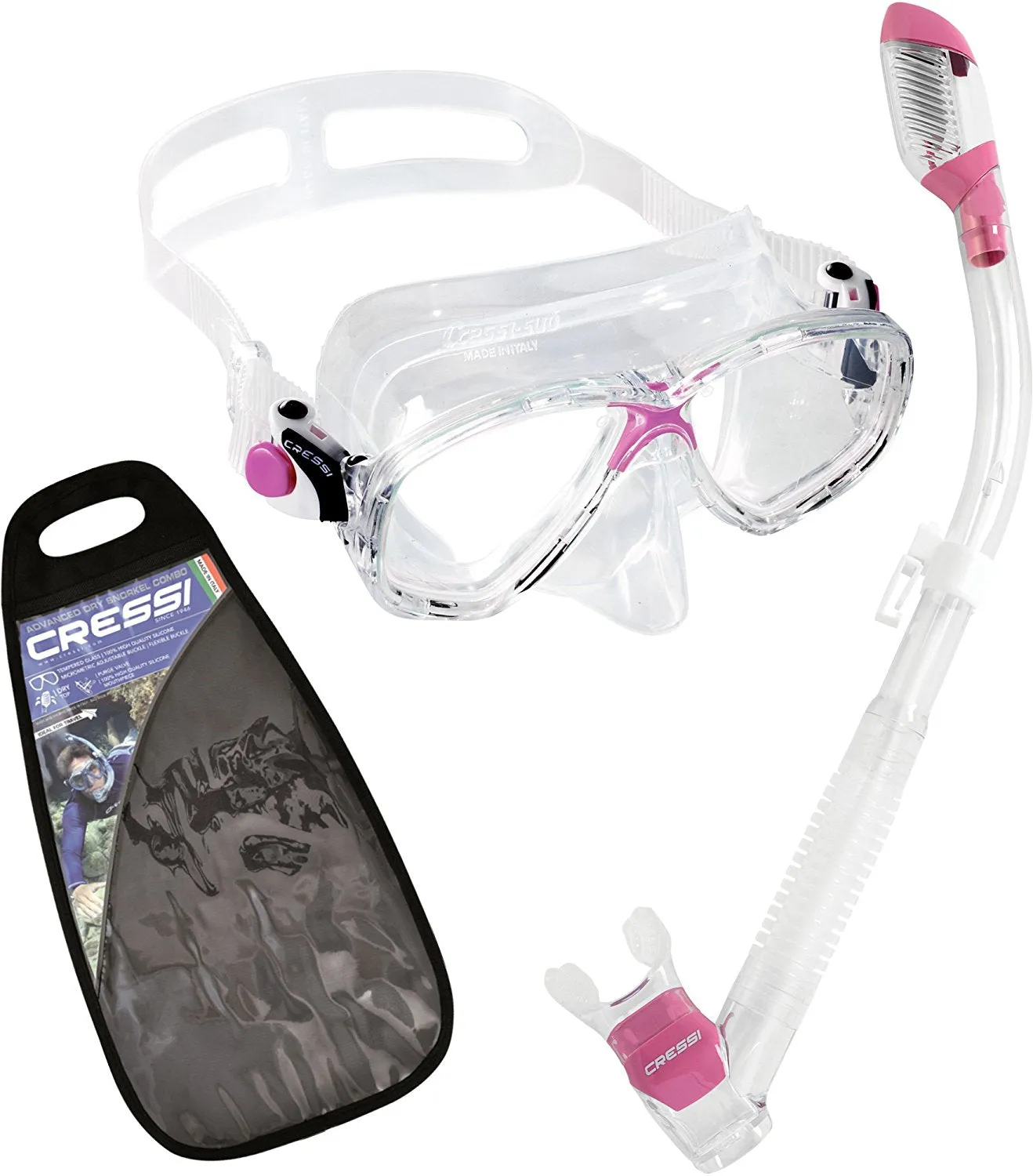 Cressi Adult Snorkeling Kit - Mask & Dry-Snorkel - Soft Silicone, Perfect Seal, Top Dry Valve - Marea & Supernova Dry: Designed in Italy