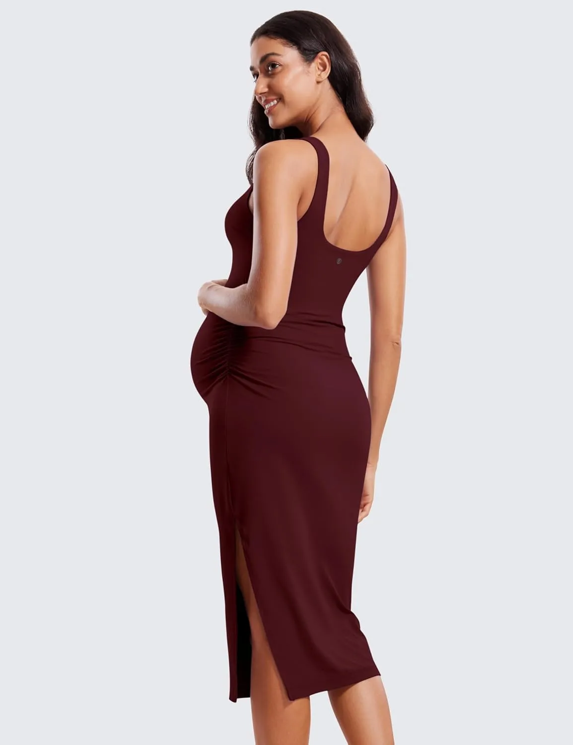 CRZ YOGA Women Butterluxe Sleeveless Tank Maternity Dress Split Ruched Pregnancy Square Neck Bodycon Casual Baby Shower