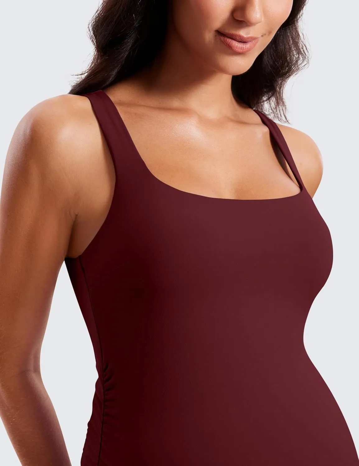 CRZ YOGA Women Butterluxe Sleeveless Tank Maternity Dress Split Ruched Pregnancy Square Neck Bodycon Casual Baby Shower
