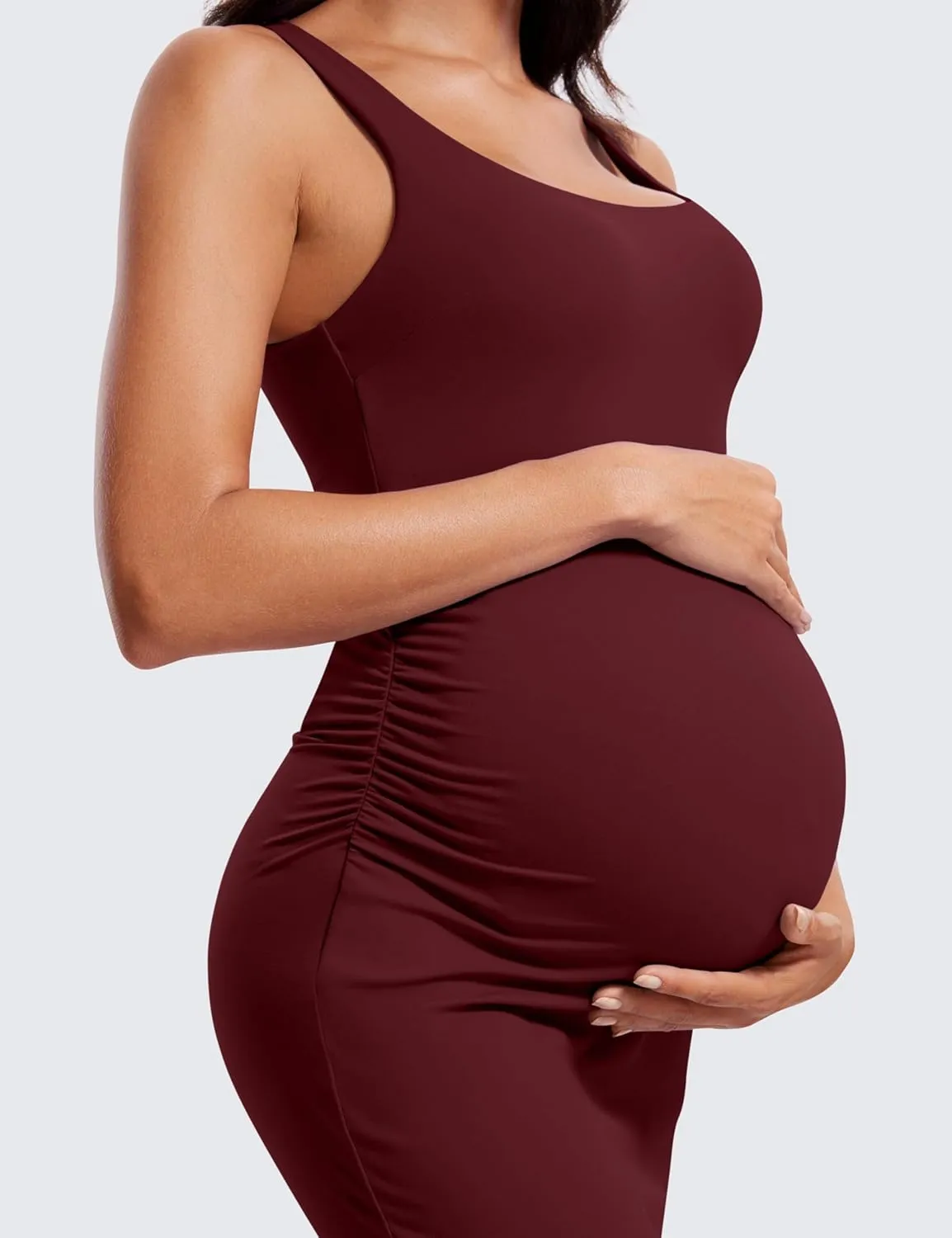 CRZ YOGA Women Butterluxe Sleeveless Tank Maternity Dress Split Ruched Pregnancy Square Neck Bodycon Casual Baby Shower
