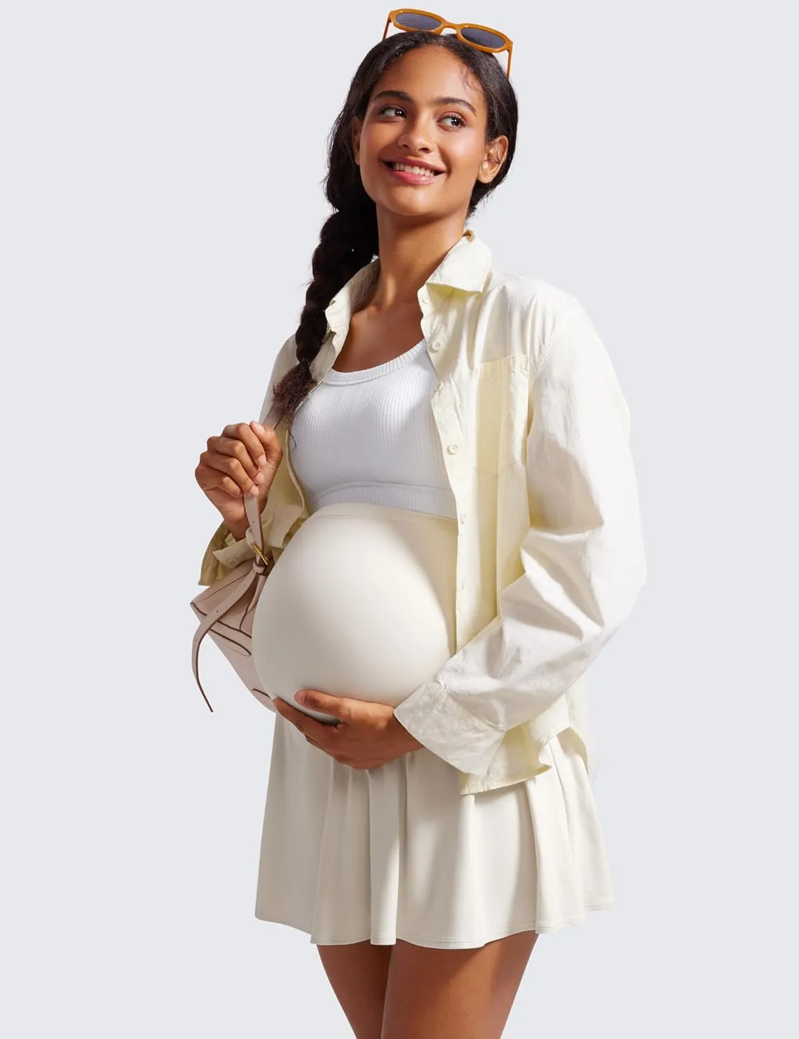 CRZ YOGA Womens Butterluxe Maternity High Waisted Tennis Skirts A Line Flowy Golf Athletic Casual Pregnancy with Pockets