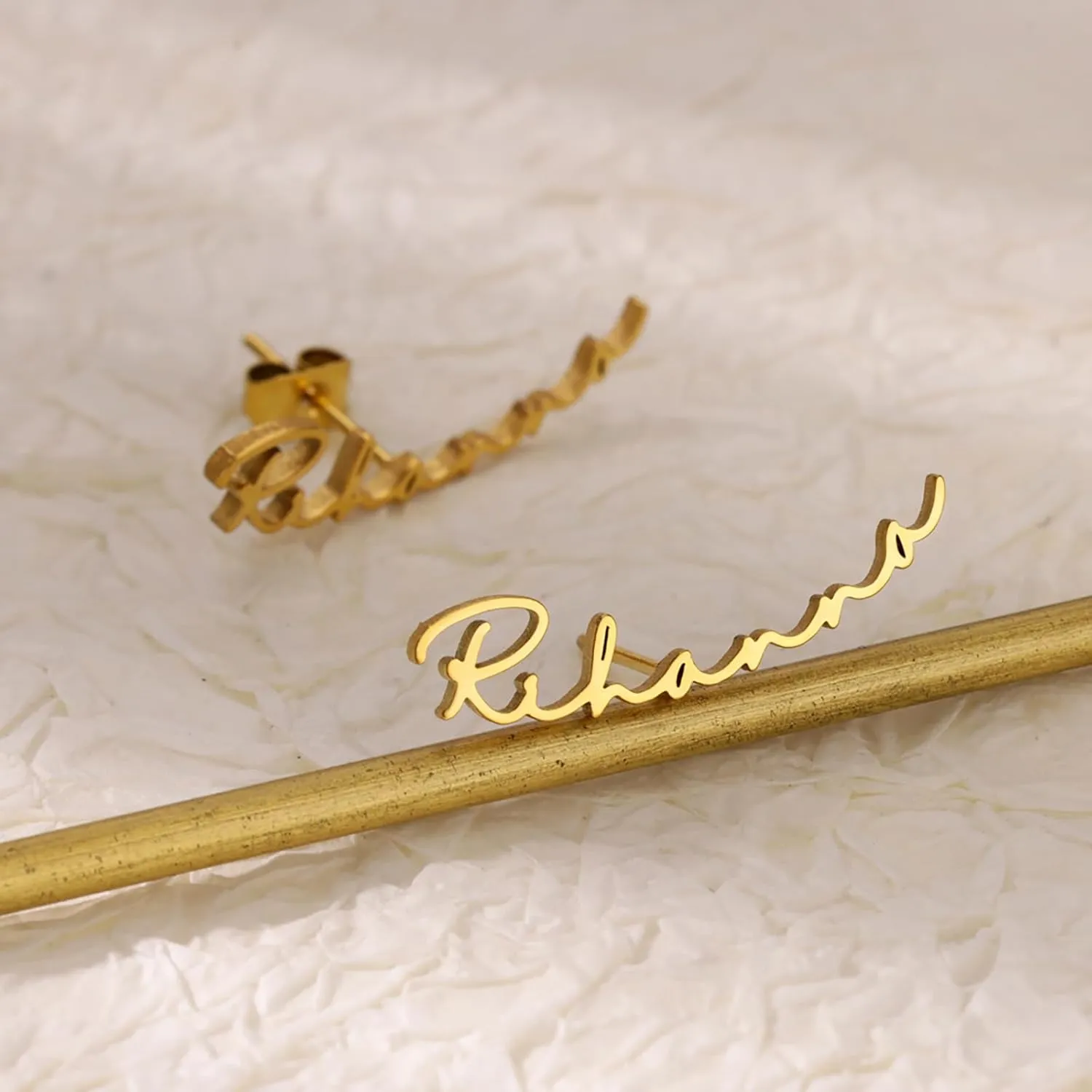 Custom Name Earrings, Personalized Name Earrings, 18K Gold Plated Stainless Steel Stud Earrings, Customized Gift for Her, Valentine's Day Gift, Bridesmaid Gift, Christmas Gift, Mother's Day Gift