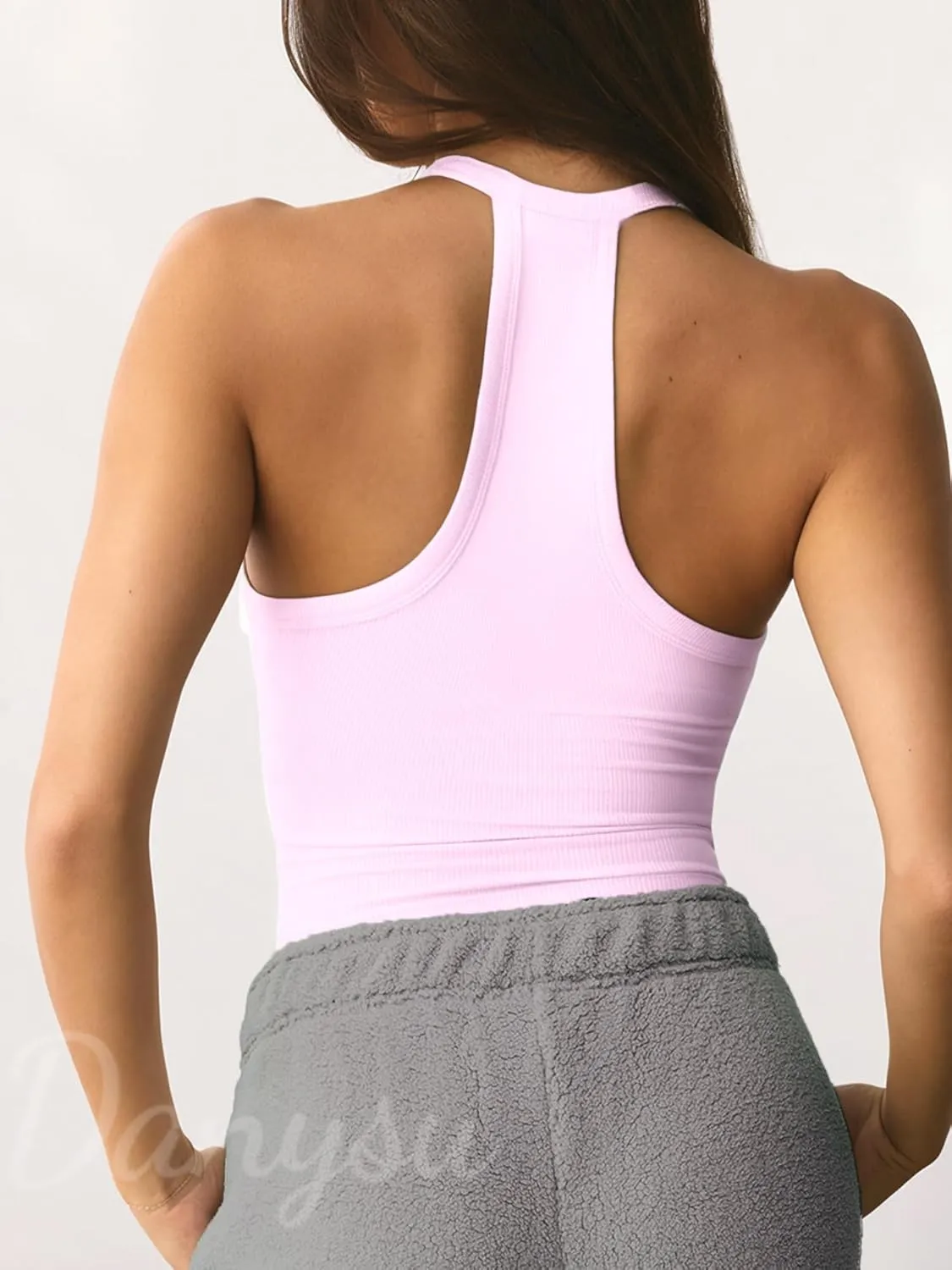 Danysu V Neck Racer Back Tank Top for Women Padded Ribbed Long Tank Fitted Basic Cami Tops