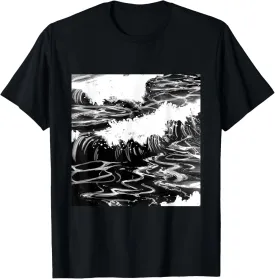 Deep Ocean Monochrome Cool Nature Sea Waves Ocean Lover Gift T-Shirt