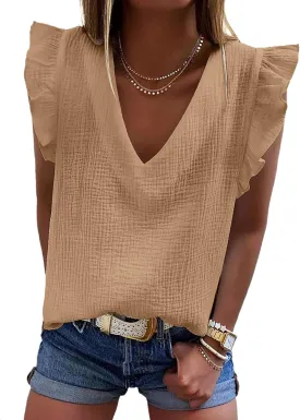 Dokotoo Womens 2025 Cute V Neck Ruffle Sleeveless Shirts Elegant Tank Tops Blouses
