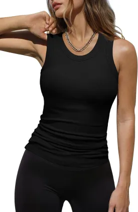 Dokotoo Womens Ladies Ribbed Thick Strap Racerback Tight Slim Fitted Sporty Workout Tank Tops