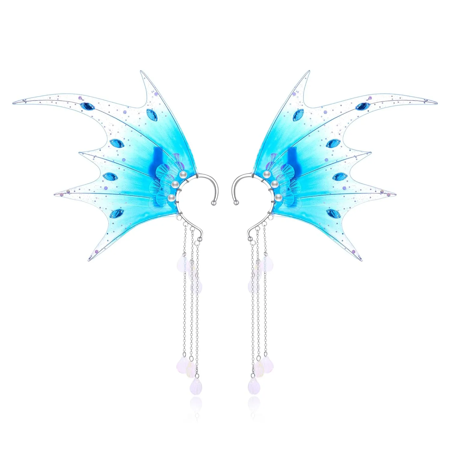 Elf Ear Cuffs, Handcraft Fairy Elven Cosplay Fantasy Costume Bridal Wedding Earrings for Non Pierced EarsMermaid Ears costume party Halloween mermaid dress up (Dark Blue)