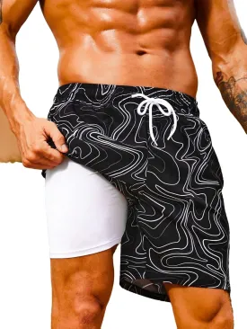 Floerns Men's Beach Swim Trunks with Compression Liner 7 Inch Quick Dry Swim Board Shorts Swimwear Bathing Suits Swimsuit