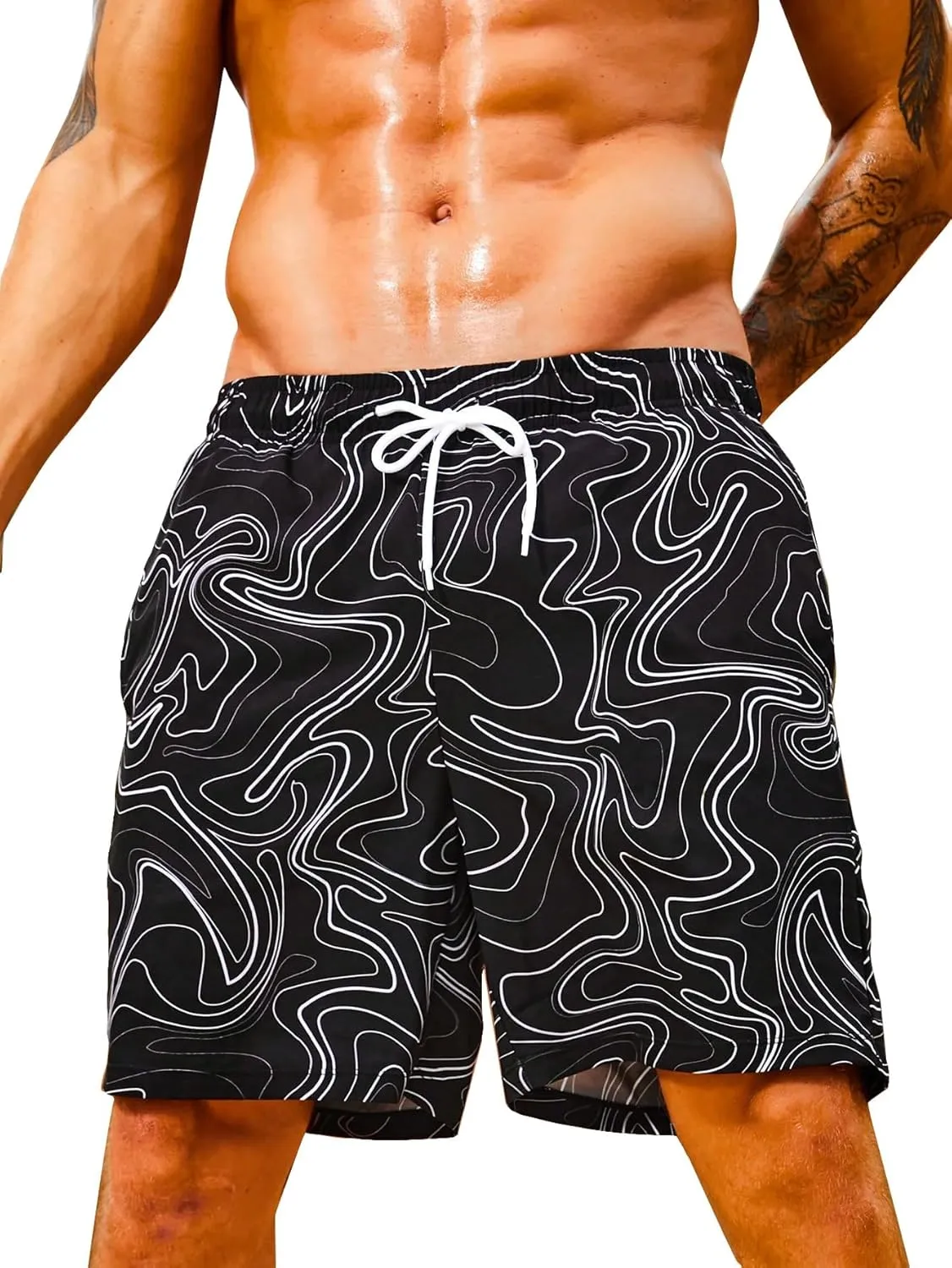 Floerns Men's Beach Swim Trunks with Compression Liner 7 Inch Quick Dry Swim Board Shorts Swimwear Bathing Suits Swimsuit