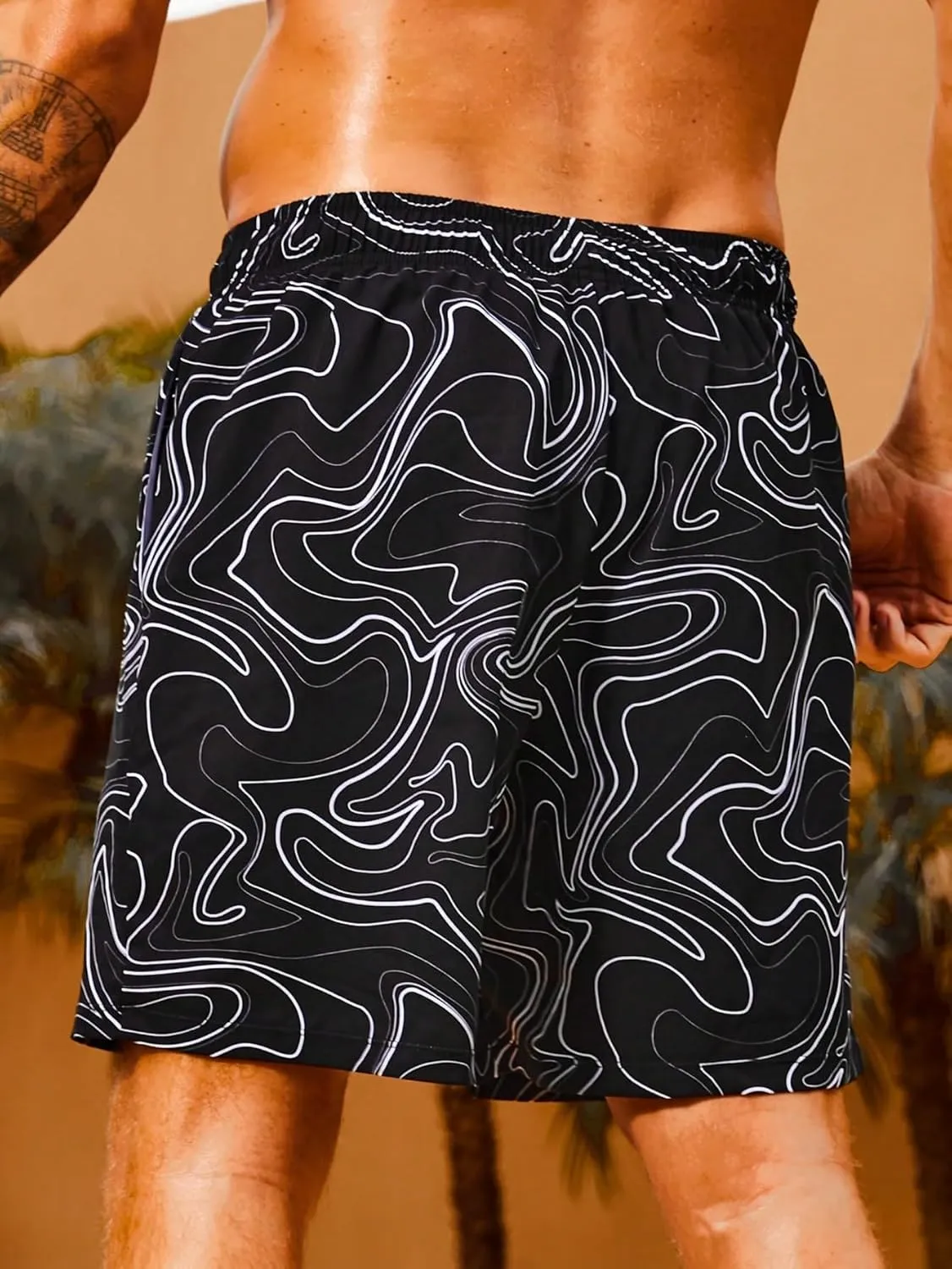 Floerns Men's Beach Swim Trunks with Compression Liner 7 Inch Quick Dry Swim Board Shorts Swimwear Bathing Suits Swimsuit