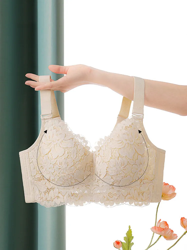 Floral Lace Side Support Wireless Minimizer Bra