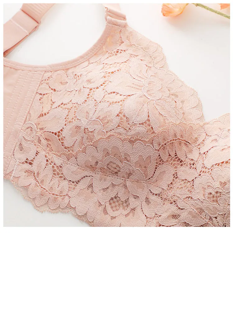 Floral Lace Side Support Wireless Minimizer Bra