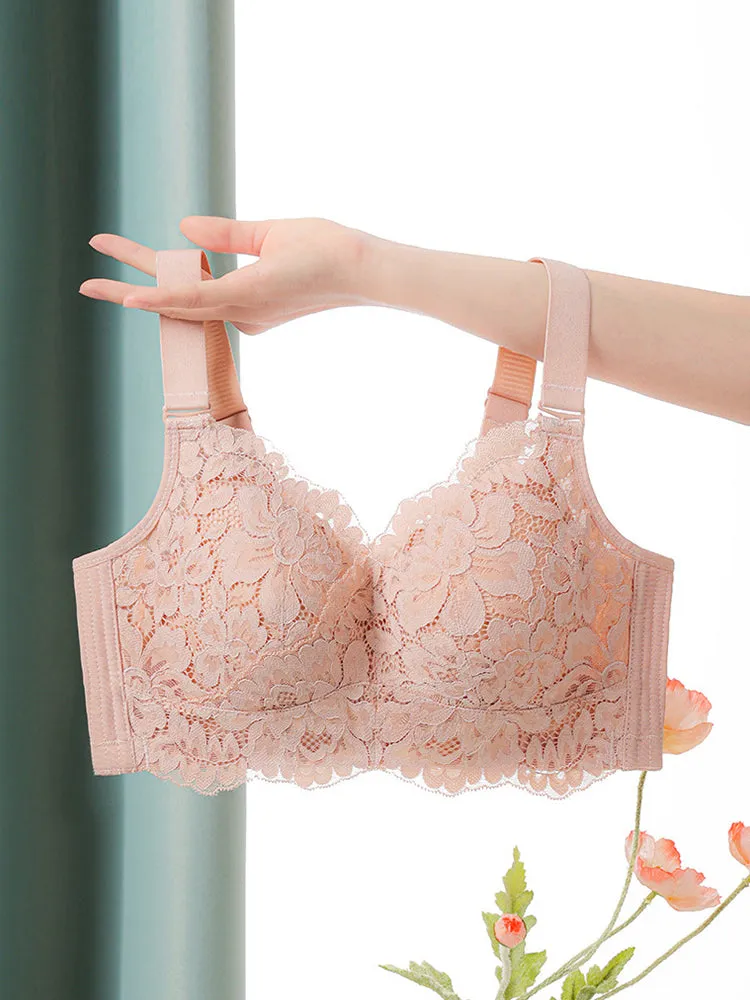 Floral Lace Side Support Wireless Minimizer Bra