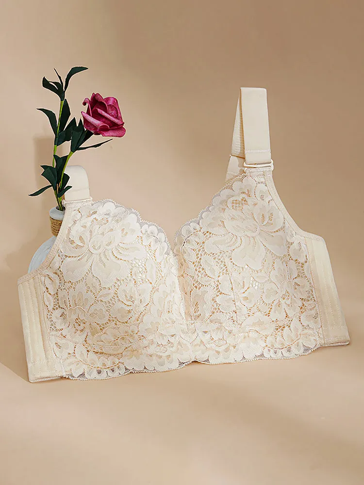 Floral Lace Side Support Wireless Minimizer Bra