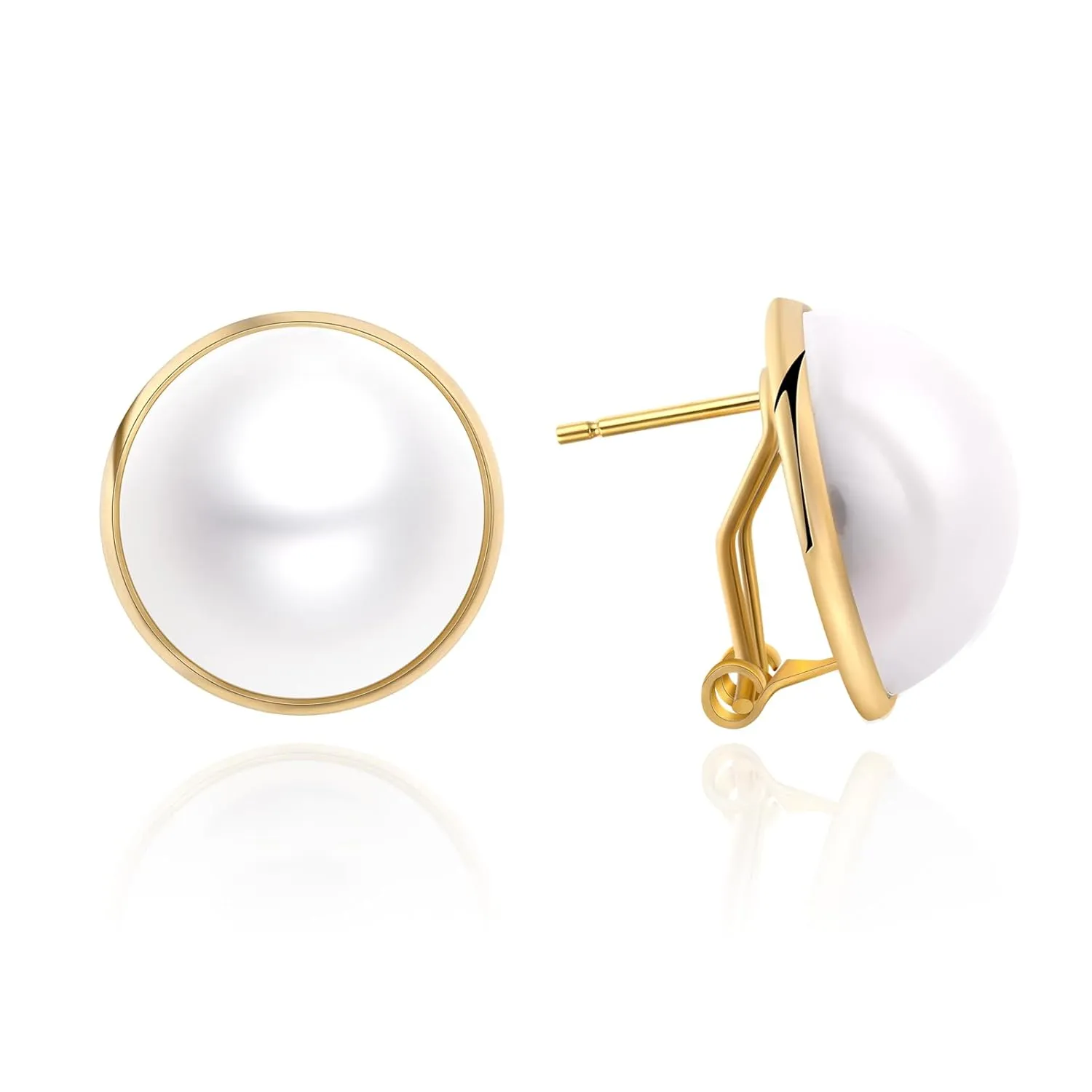 Gold Pearl Stud Earrings for Women Vintage Large Pearl Earrings Retro Earrings Button Earrings for Gift