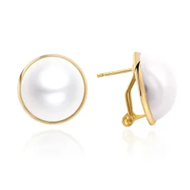 Gold Pearl Stud Earrings for Women Vintage Large Pearl Earrings Retro Earrings Button Earrings for Gift