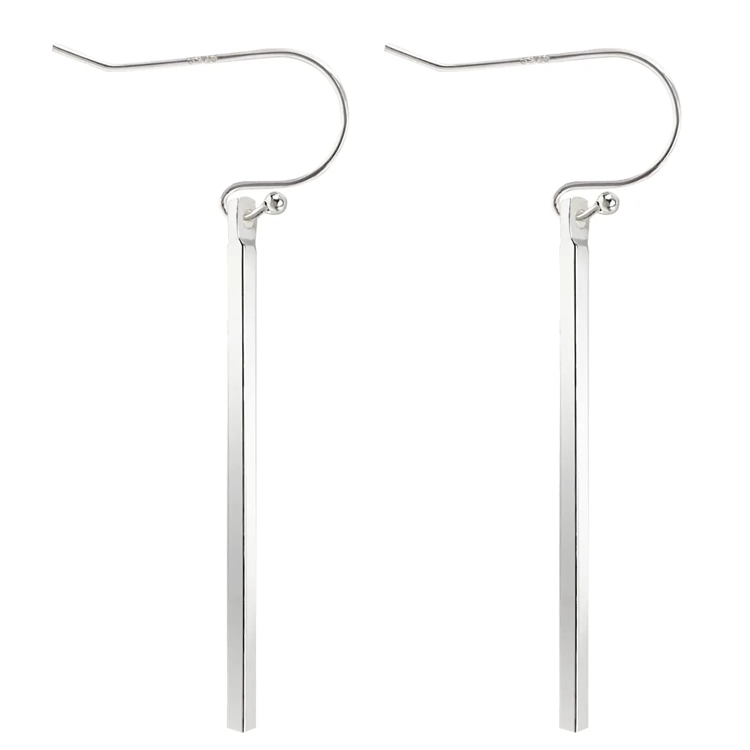 Handmade 925 Sterling Silver Dangle Earrings Hypoallergenic Stick Drop Earrings Minimal Long Vertical Bar Dangling Earrings for Women Fashion Trendy - Silver