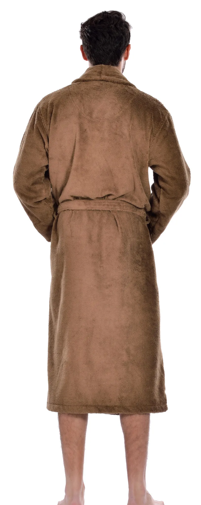 Hiera Home 100% Premium Turkish Cotton Men's Terry Bathrobe, Coffee, OSFM